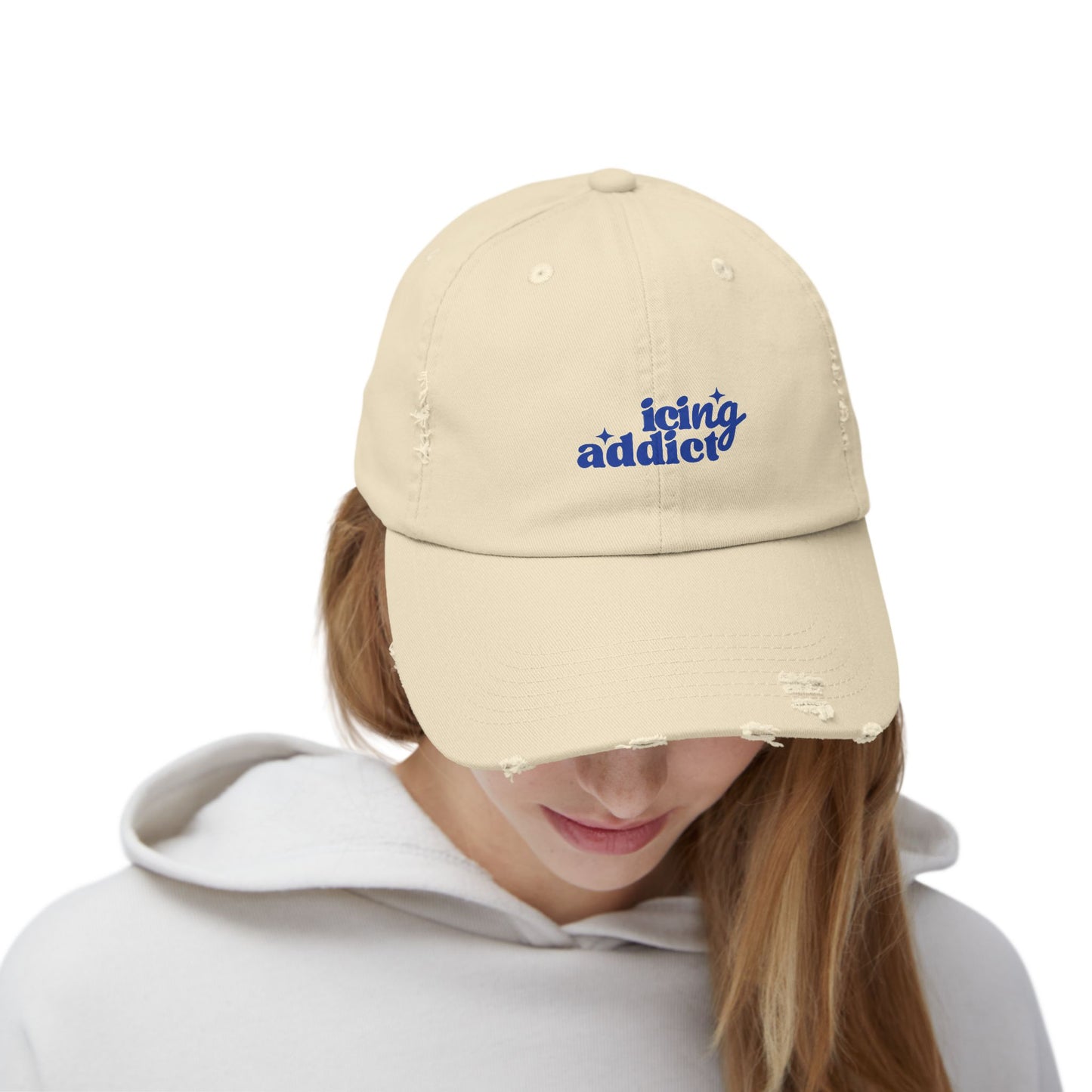 “Icing Addict” Distressed Hat – Stone Unisex Cotton Twill Cap for Bakers