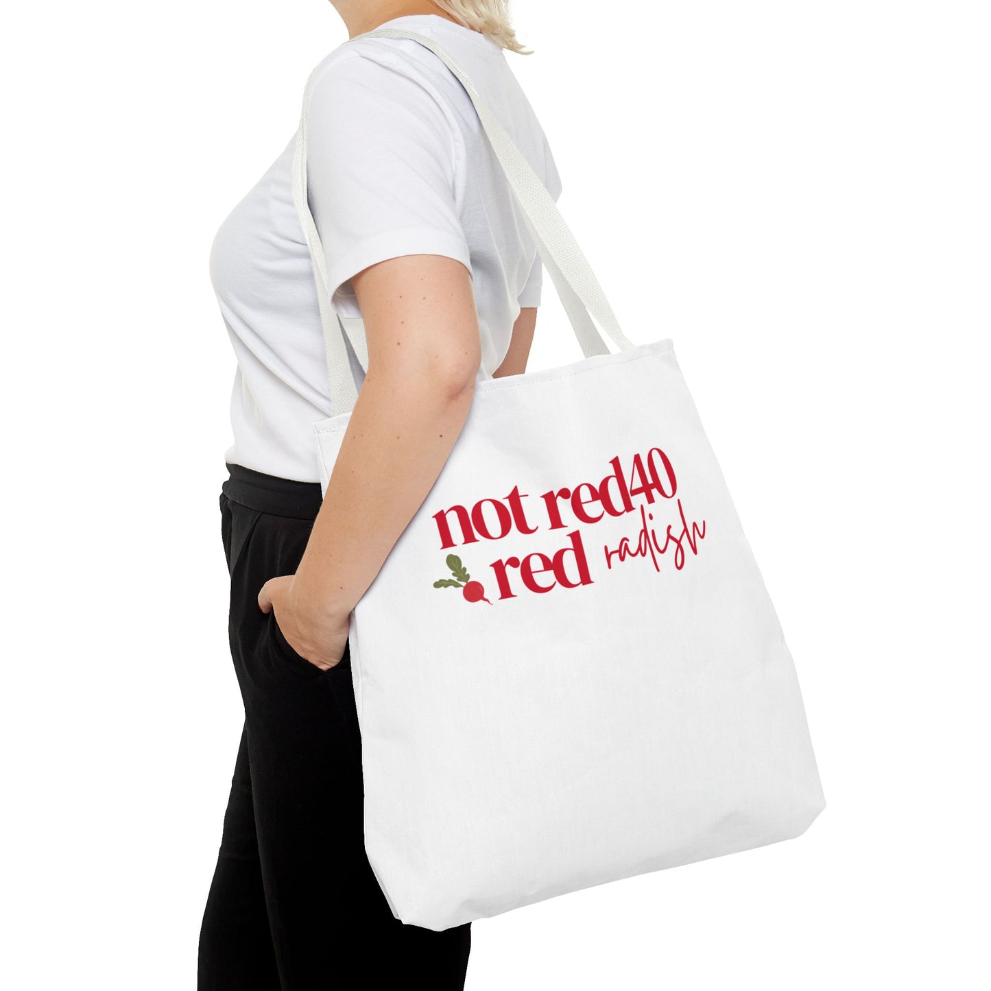 “Not RED40, Red Radish” AOP Tote – Bold Dye-Free Statement Bag (13" x 13")