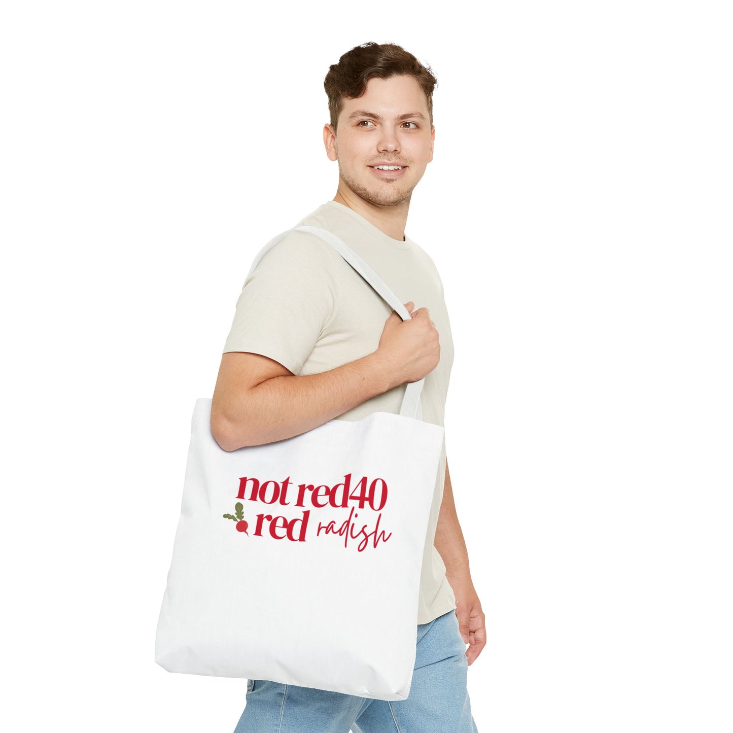 “Not RED40, Red Radish” AOP Tote – Bold Dye-Free Statement Bag (13" x 13")