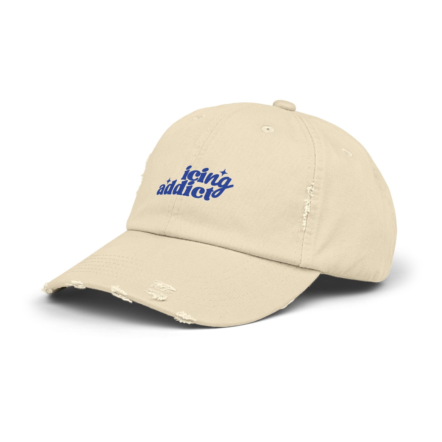 “Icing Addict” Distressed Hat – Stone Unisex Cotton Twill Cap for Bakers