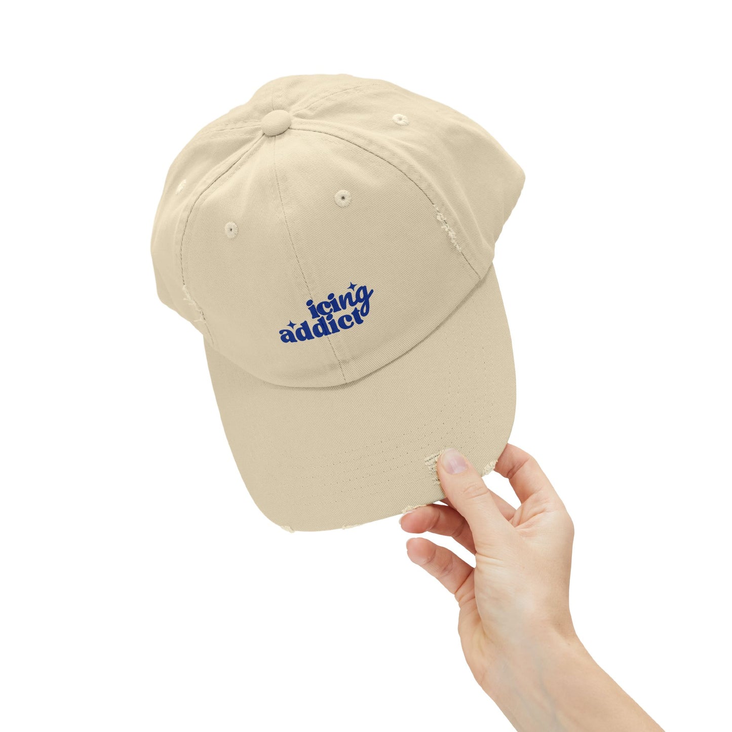 “Icing Addict” Distressed Hat – Stone Unisex Cotton Twill Cap for Bakers