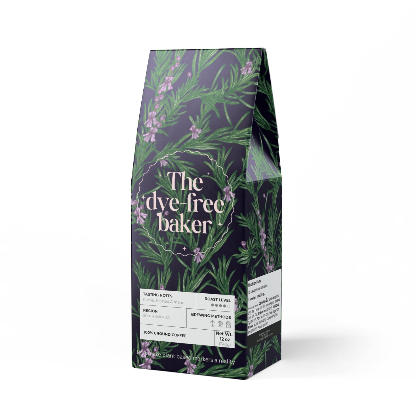 “The Dye-Free Baker” Coffee – Cascades Blend (Medium-Dark Roast, 12oz) Toasted Nut • Cocoa