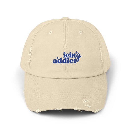 “Icing Addict” Distressed Hat – Stone Unisex Cotton Twill Cap for Bakers