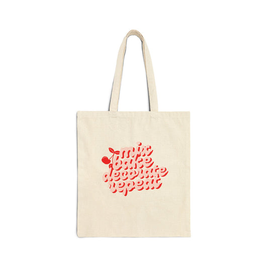 “Mix, Bake, Decorate, Repeat” Cotton Canvas Tote – Dye-Free Baking Bag (Natural Canvas, 15"x16")