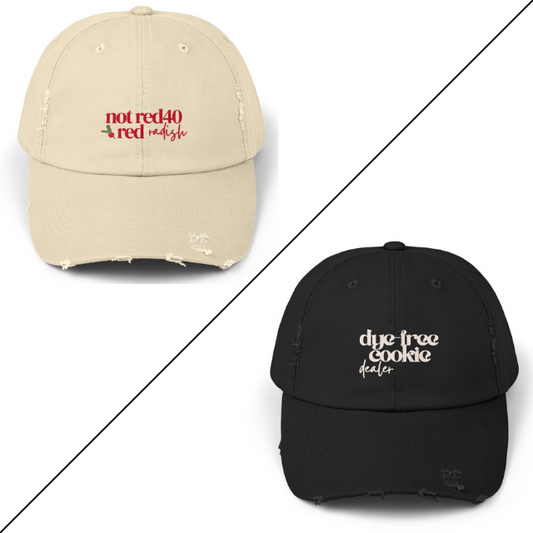 “Dye-Free Cookie Dealer” Distressed Unisex Hat – Vintage Baker Cap (Black or Stone)